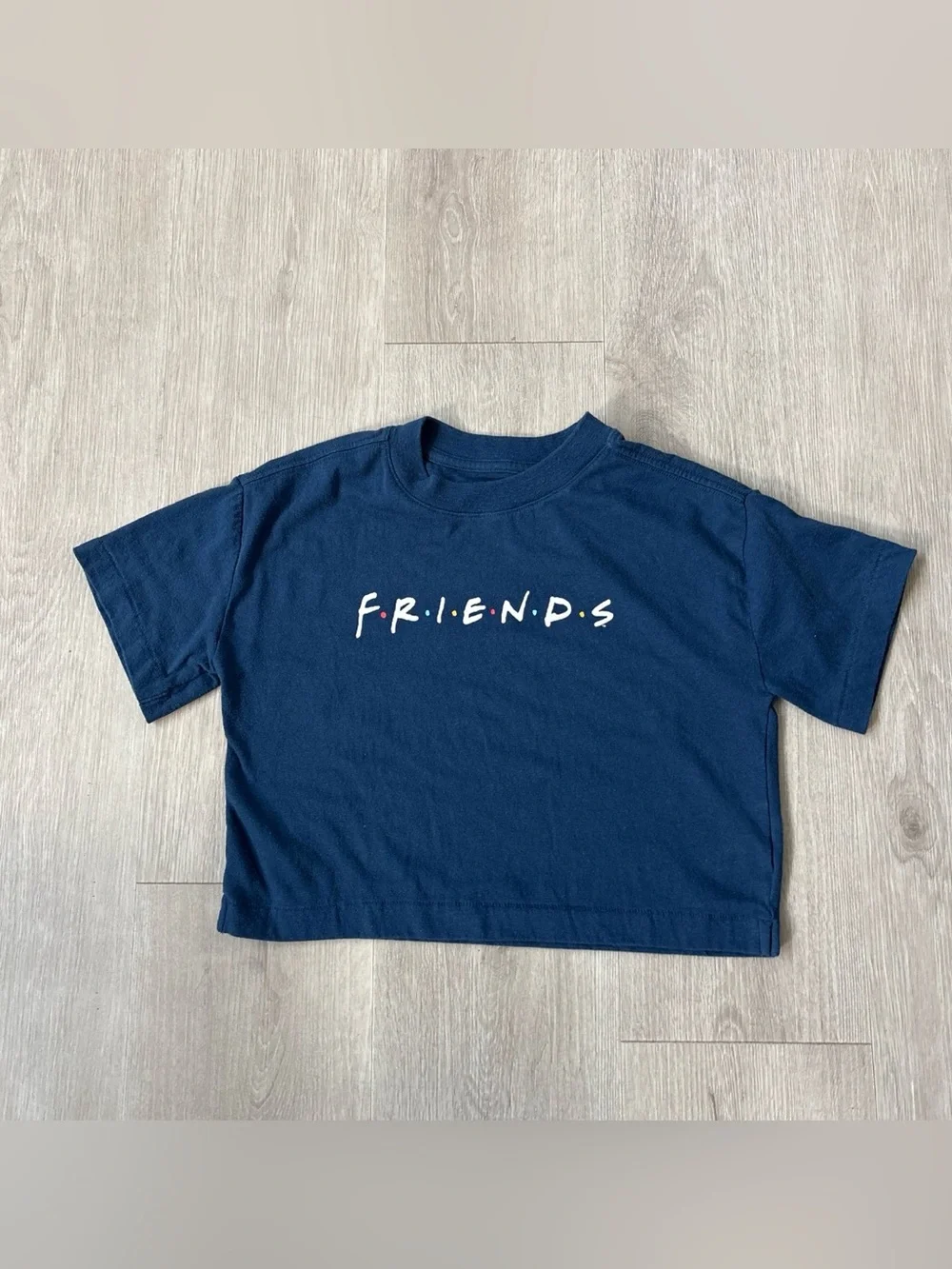 Gap Teen Girls Friends Graphic Boxy Crop T-Shirt Navy Blue Short Sleeve Size M
